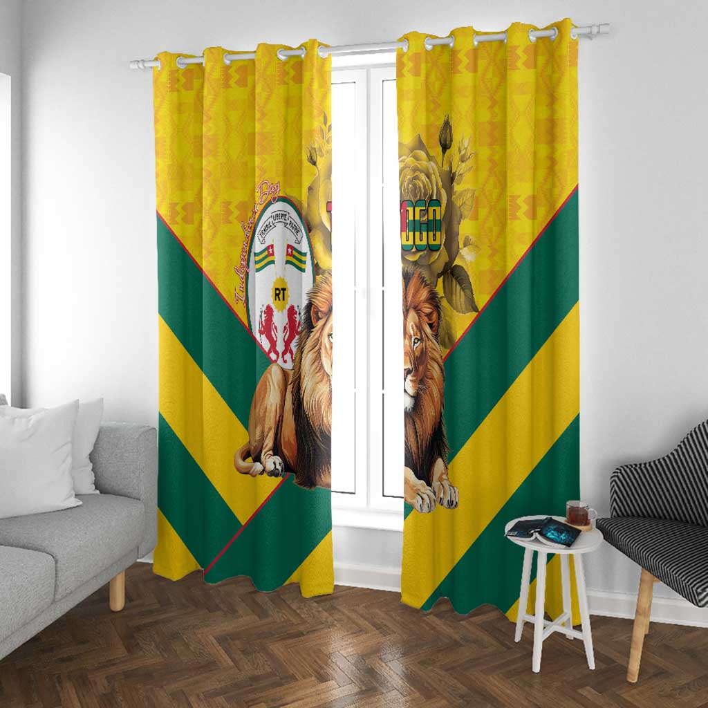 Happy Togo Independence Day Window Curtain Lion With Coat Of Arms - Kente Pattern