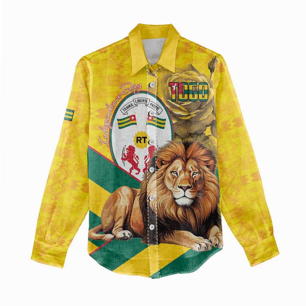 Happy Togo Independence Day Women Casual Shirt Lion With Coat Of Arms - Kente Pattern