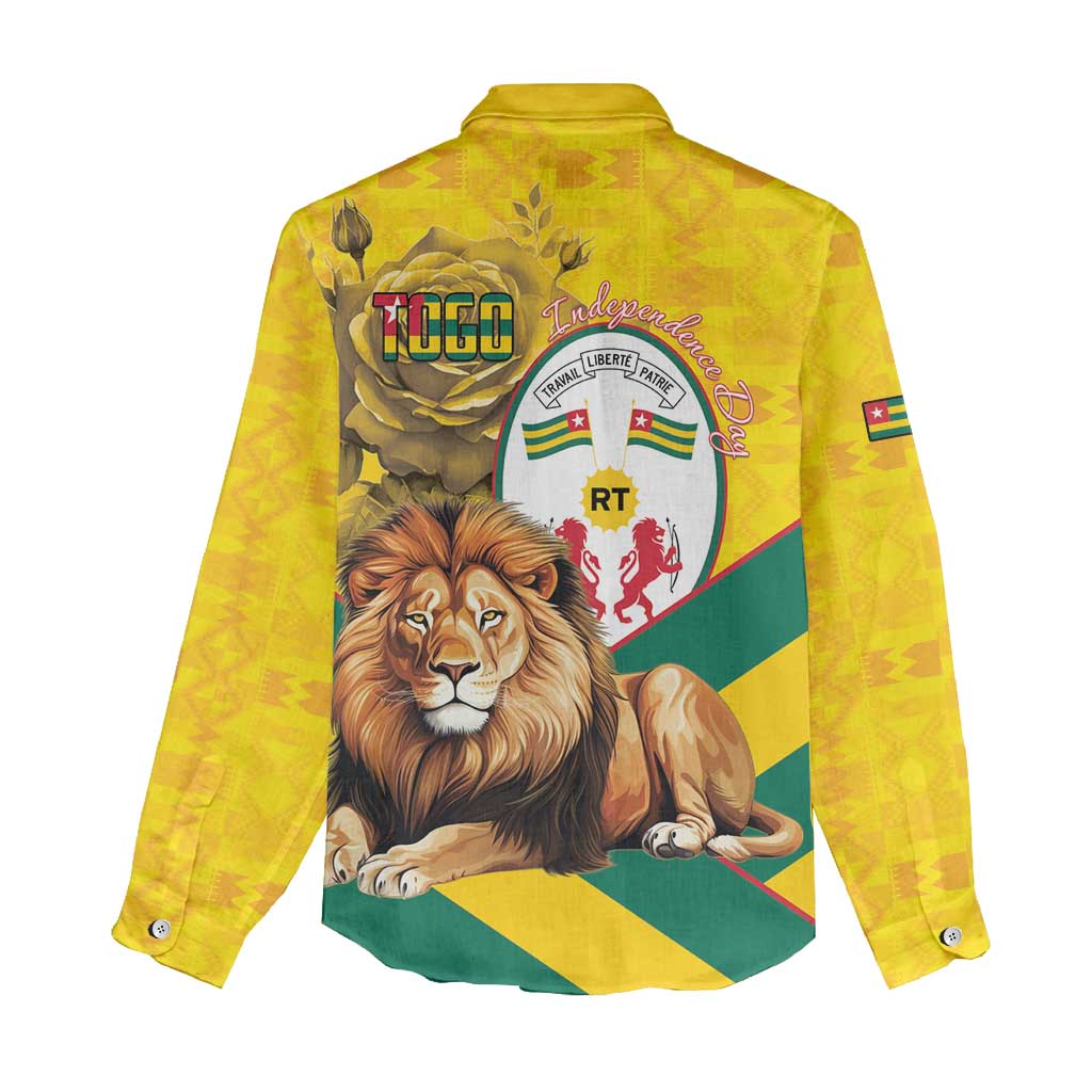 Happy Togo Independence Day Women Casual Shirt Lion With Coat Of Arms - Kente Pattern