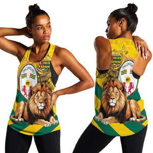 Happy Togo Independence Day Women Racerback Tank Lion With Coat Of Arms - Kente Pattern