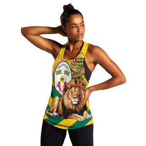 Happy Togo Independence Day Women Racerback Tank Lion With Coat Of Arms - Kente Pattern