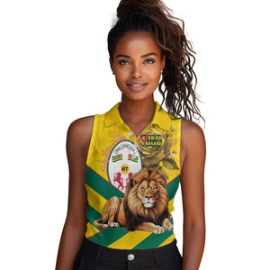 Happy Togo Independence Day Women Sleeveless Polo Shirt Lion With Coat Of Arms - Kente Pattern