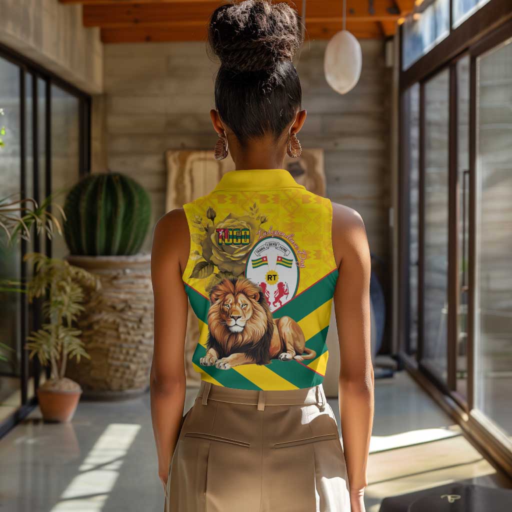 Happy Togo Independence Day Women Sleeveless Polo Shirt Lion With Coat Of Arms - Kente Pattern