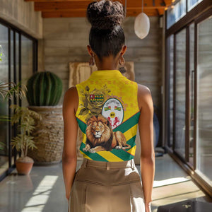 Happy Togo Independence Day Women Sleeveless Polo Shirt Lion With Coat Of Arms - Kente Pattern