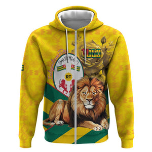 Happy Togo Independence Day Zip Hoodie Lion With Coat Of Arms - Kente Pattern