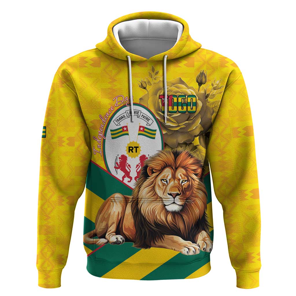 Happy Togo Independence Day Zip Hoodie Lion With Coat Of Arms - Kente Pattern