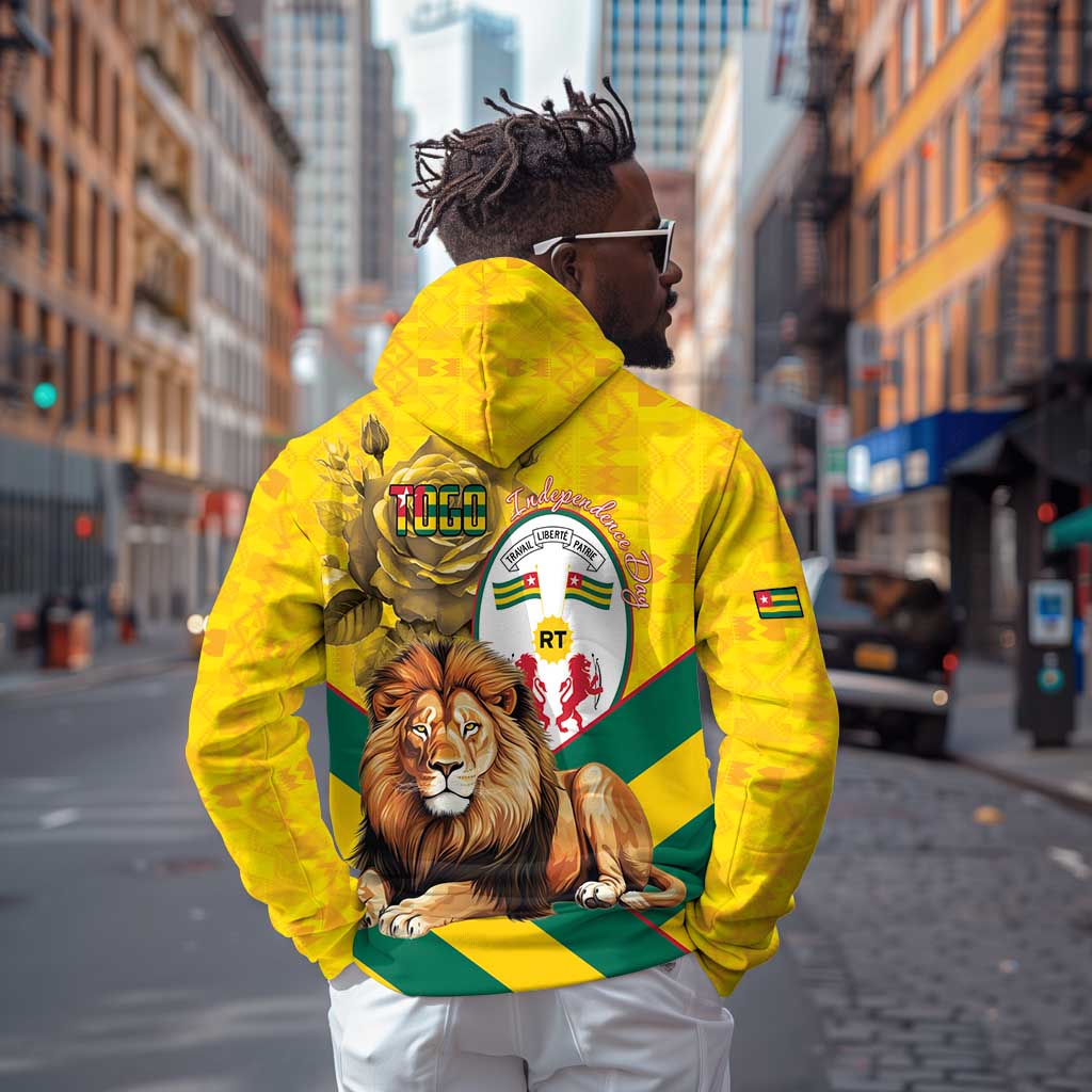 Happy Togo Independence Day Zip Hoodie Lion With Coat Of Arms - Kente Pattern