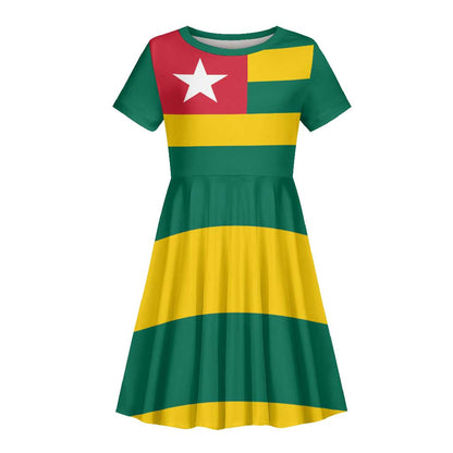 Togolese Independence Day Kid Short Sleeve Dress Flag Style