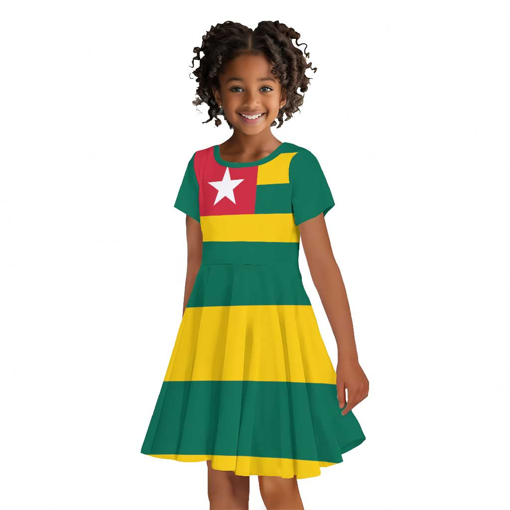 Togolese Independence Day Kid Short Sleeve Dress Flag Style