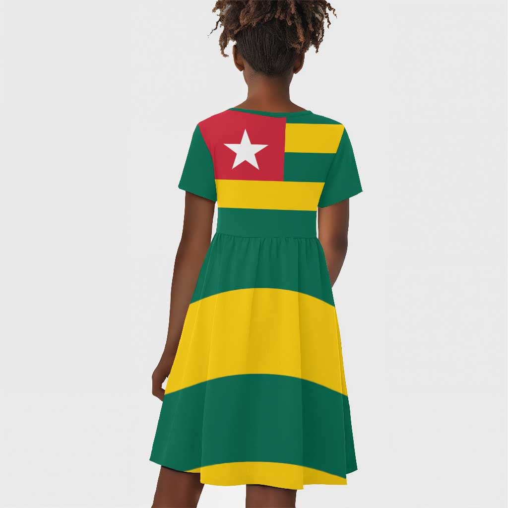 Togolese Independence Day Kid Short Sleeve Dress Flag Style