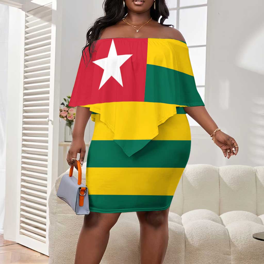 Togolese Independence Day Off Shoulder Short Dress Flag Style