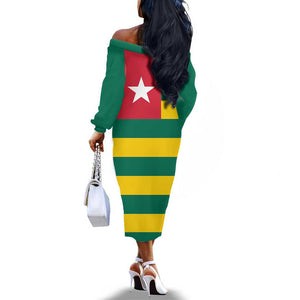 Togolese Independence Day Off The Shoulder Long Sleeve Dress Flag Style