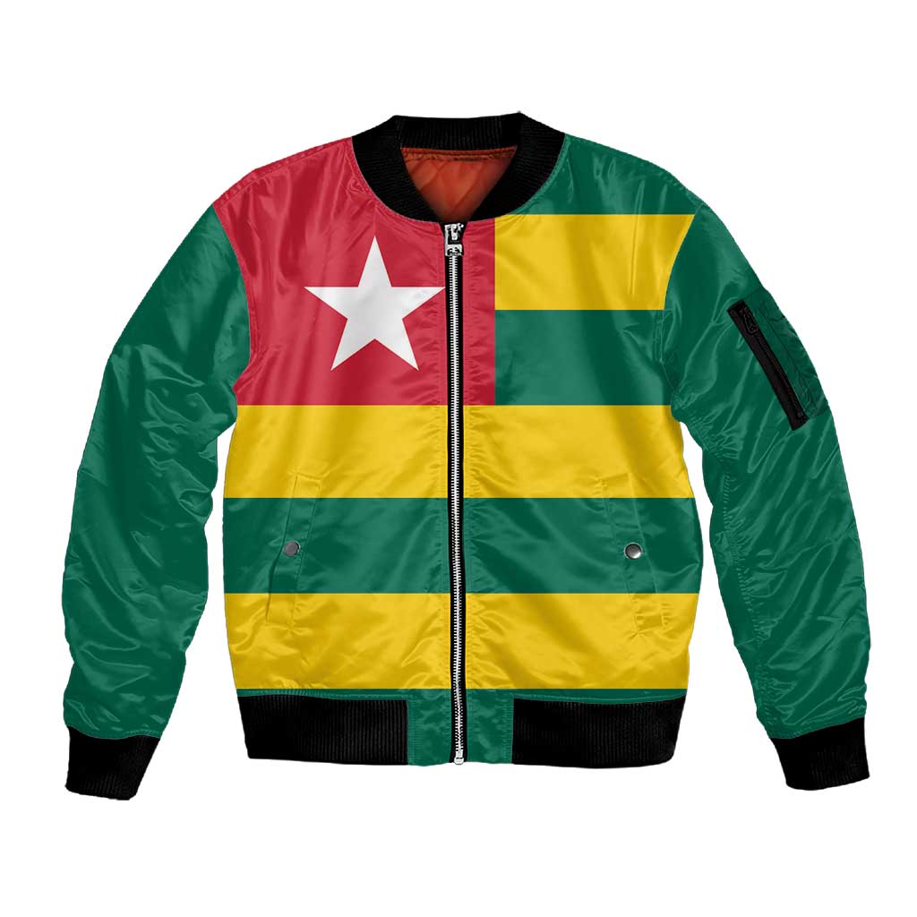 Togolese Independence Day Sleeve Zip Bomber Jacket Flag Style