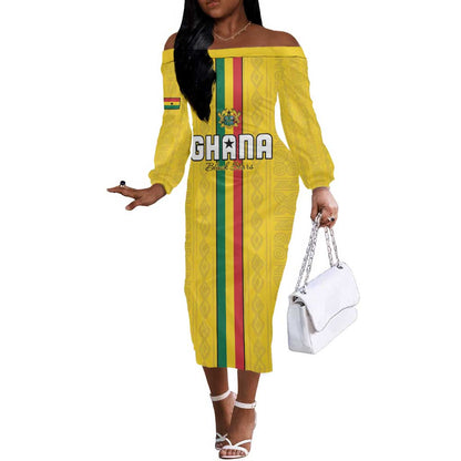 Custom Ghana Football Off The Shoulder Long Sleeve Dress We Are Champions
