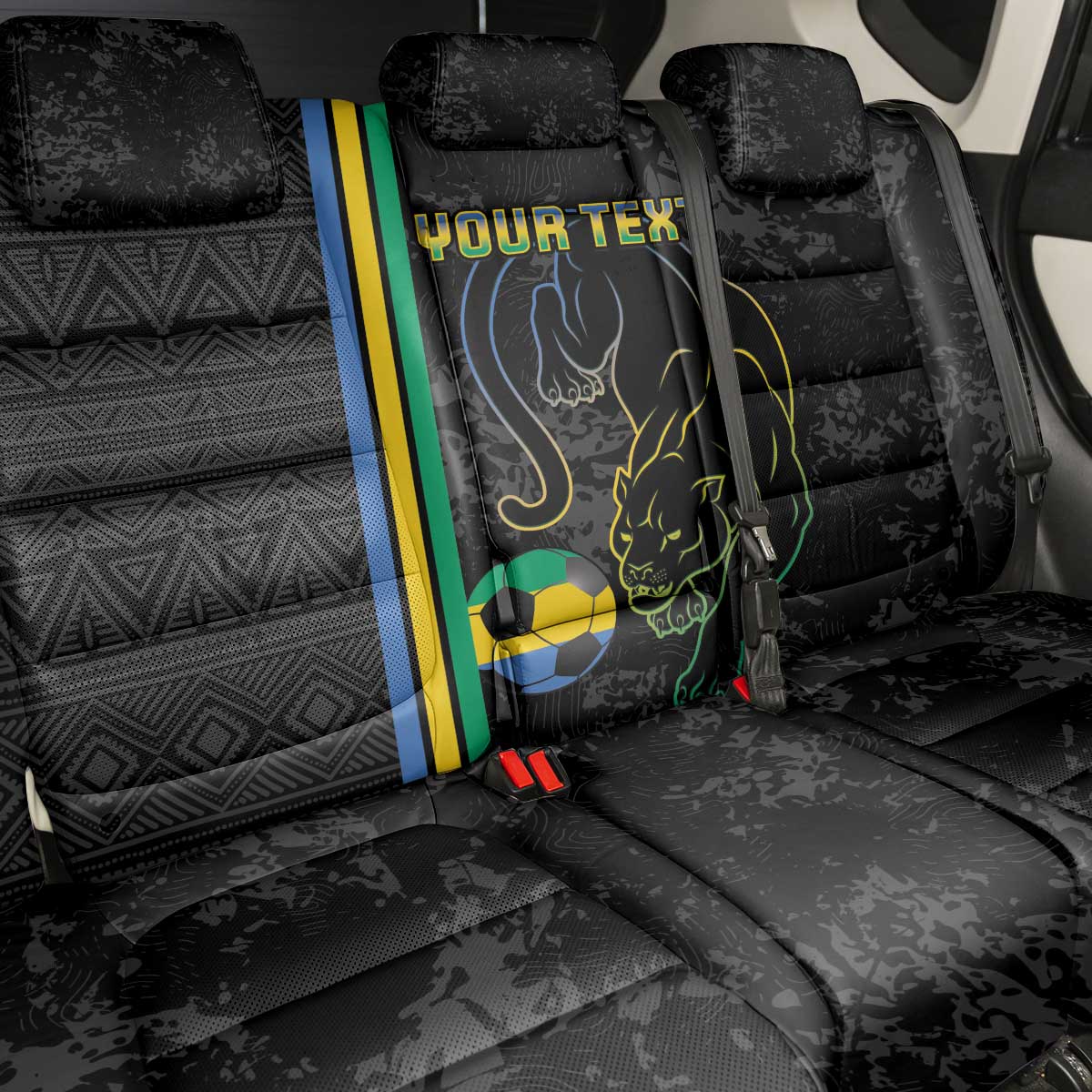 Custom Gabon Football Back Car Seat Cover Go Champions - Black Ver