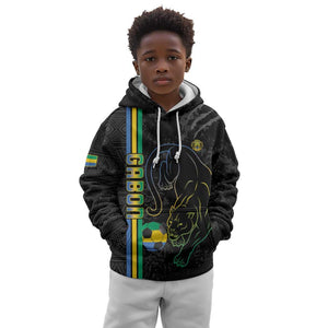 Custom Gabon Football Kid Hoodie Go Champions - Black Ver