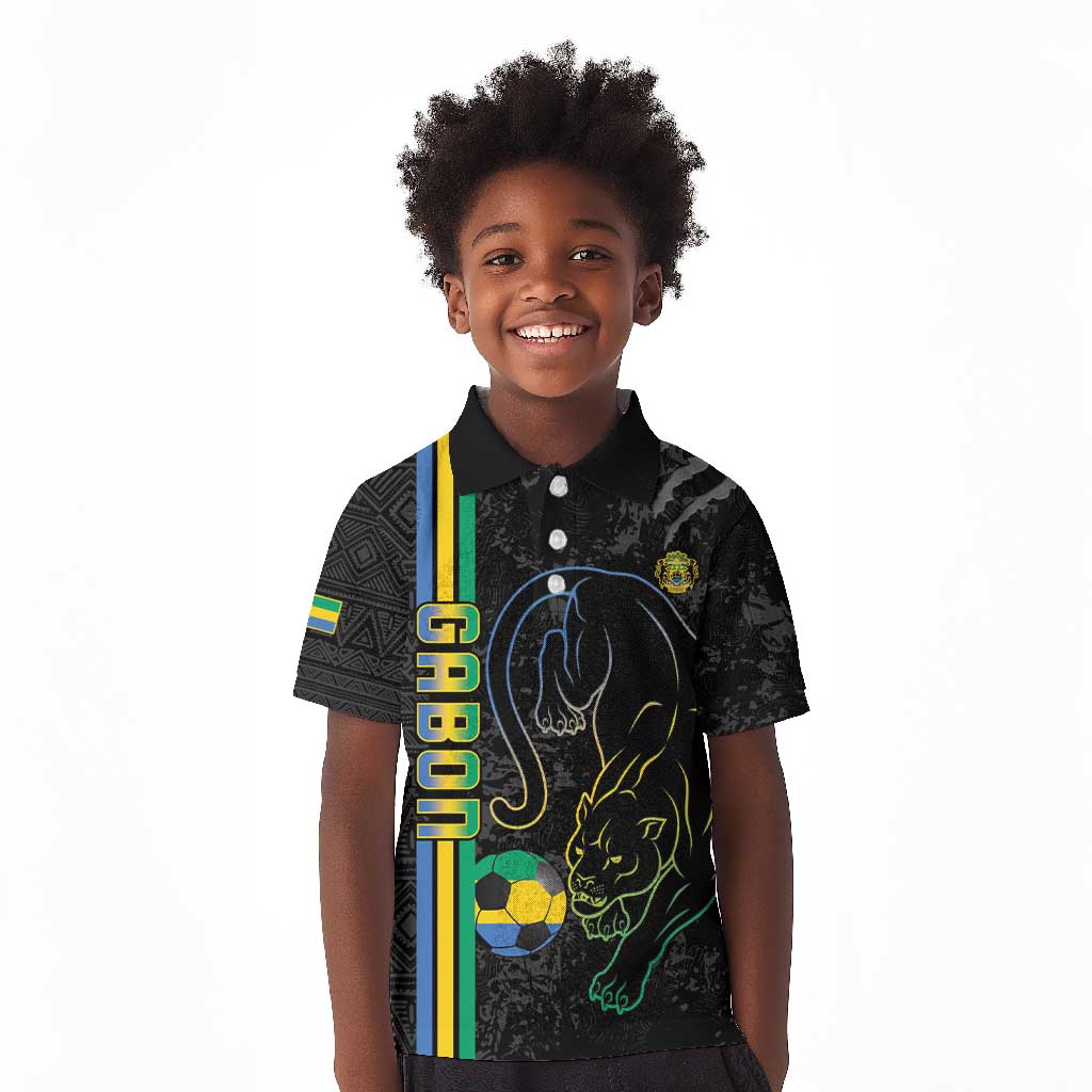 Custom Gabon Football Kid Polo Shirt Go Champions - Black Ver