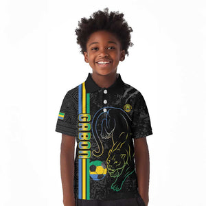 Custom Gabon Football Kid Polo Shirt Go Champions - Black Ver