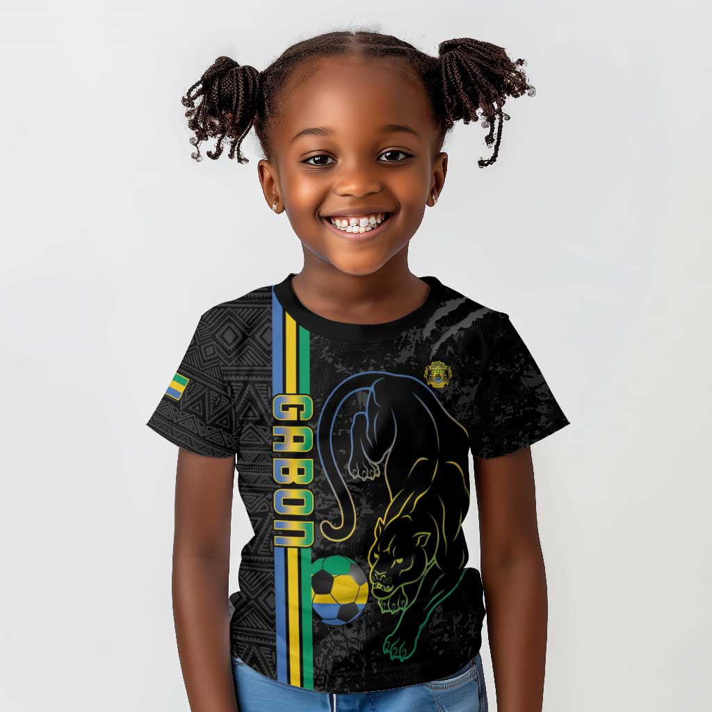 Custom Gabon Football Kid T shirt Go Champions - Black Ver