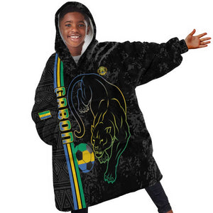 Custom Gabon Football Kid Wearable Blanket Hoodie Go Champions - Black Ver