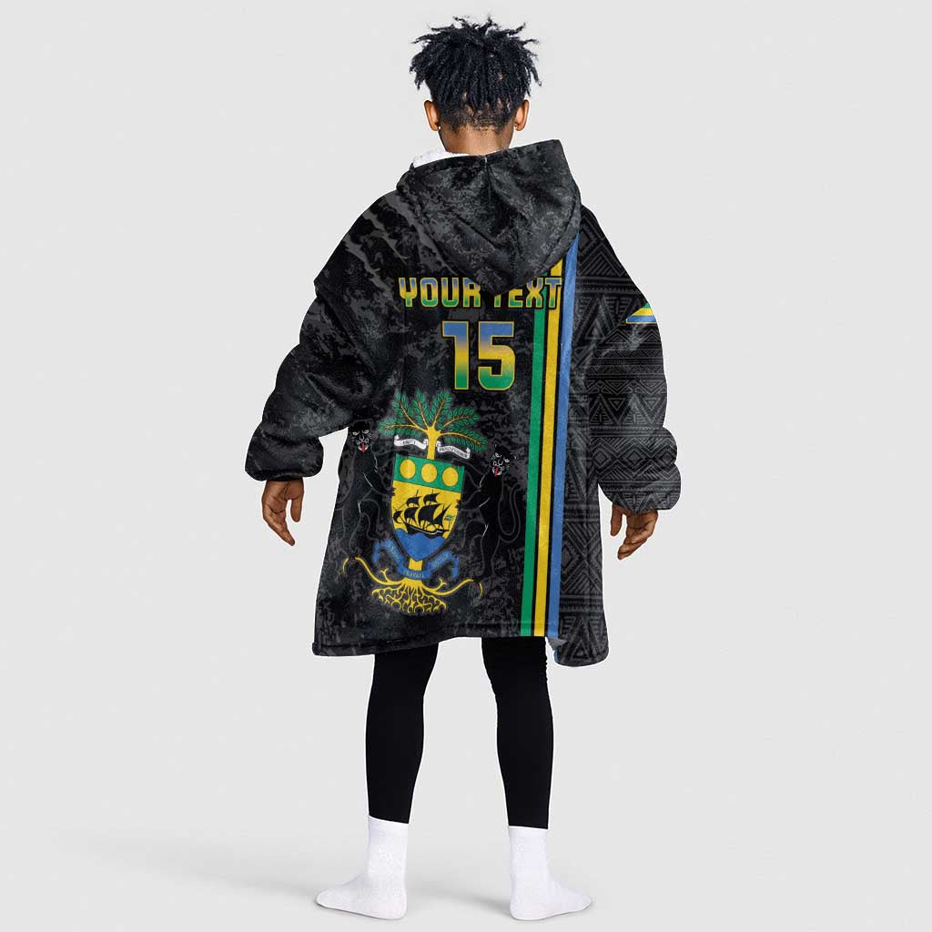 Custom Gabon Football Kid Wearable Blanket Hoodie Go Champions - Black Ver