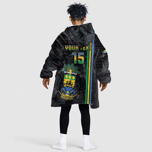 Custom Gabon Football Kid Wearable Blanket Hoodie Go Champions - Black Ver