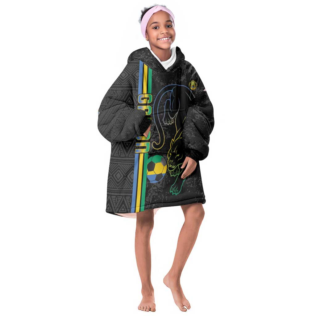 Custom Gabon Football Kid Wearable Blanket Hoodie Go Champions - Black Ver