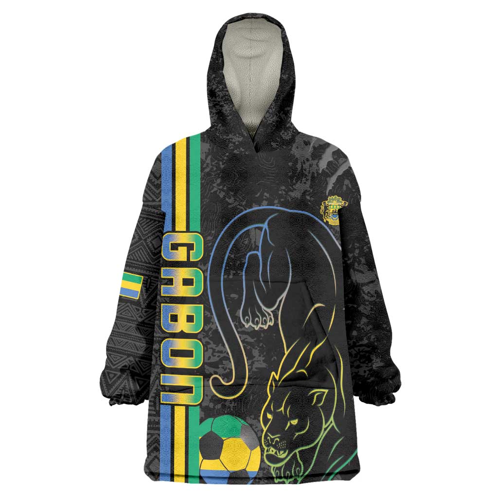 Custom Gabon Football Kid Wearable Blanket Hoodie Go Champions - Black Ver