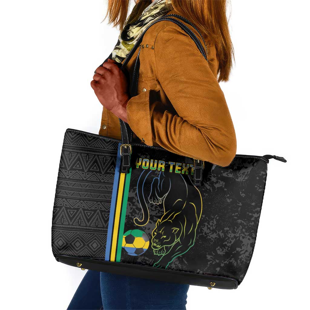 Custom Gabon Football Leather Tote Bag Go Champions - Black Ver