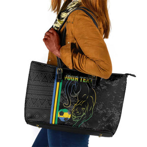 Custom Gabon Football Leather Tote Bag Go Champions - Black Ver