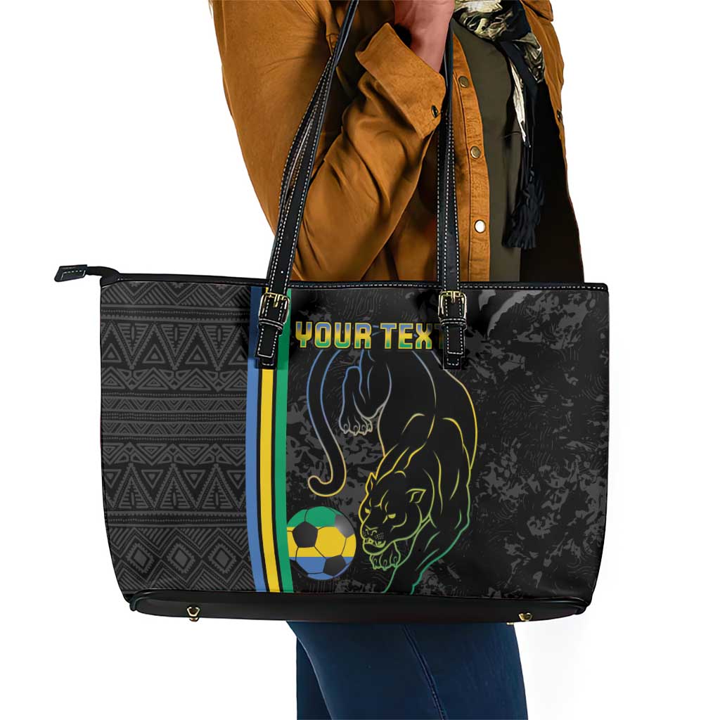Custom Gabon Football Leather Tote Bag Go Champions - Black Ver