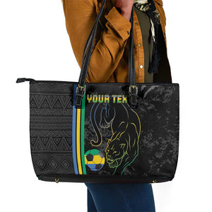 Custom Gabon Football Leather Tote Bag Go Champions - Black Ver