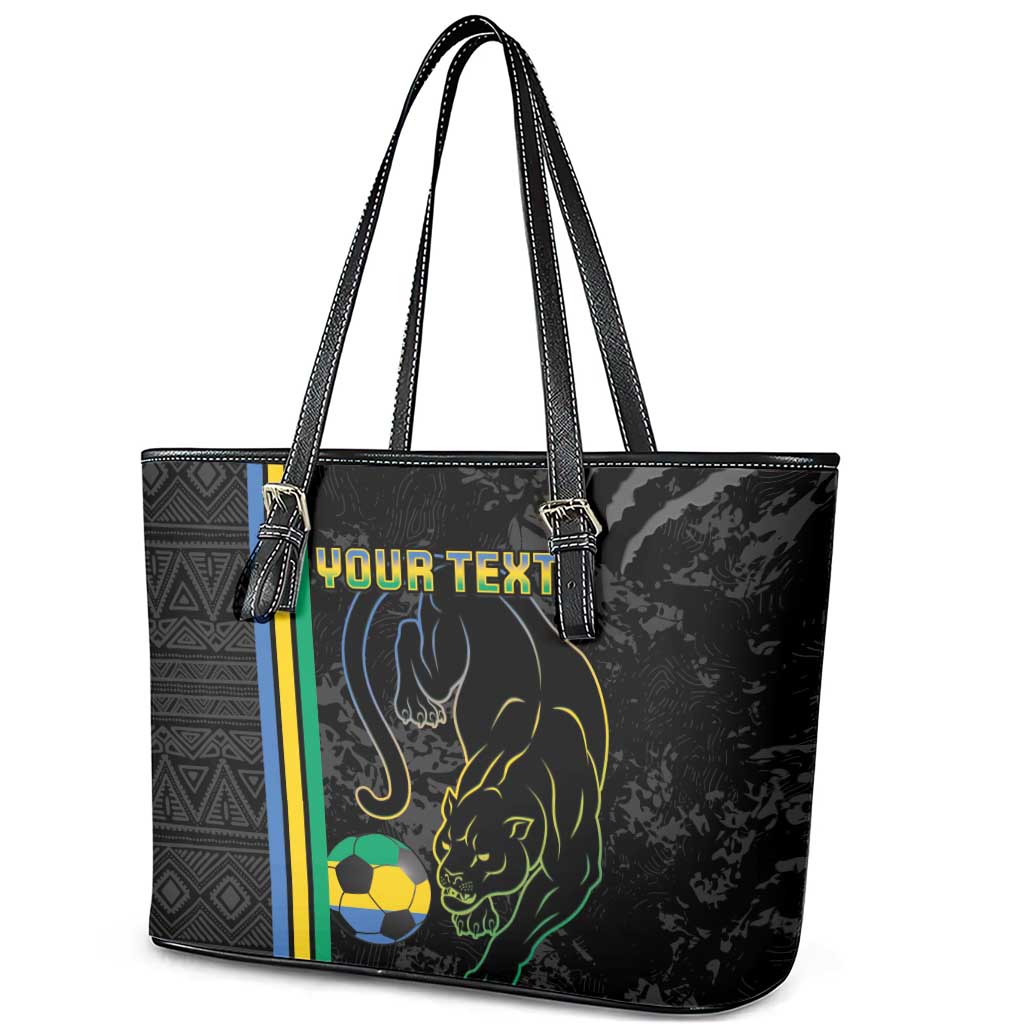 Custom Gabon Football Leather Tote Bag Go Champions - Black Ver