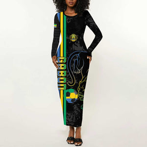 Custom Gabon Football Long Sleeve Bodycon Dress Go Champions - Black Ver LT15