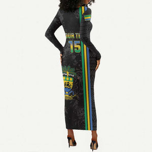 Custom Gabon Football Long Sleeve Bodycon Dress Go Champions - Black Ver LT15