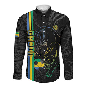 Custom Gabon Football Long Sleeve Button Shirt Go Champions - Black Ver