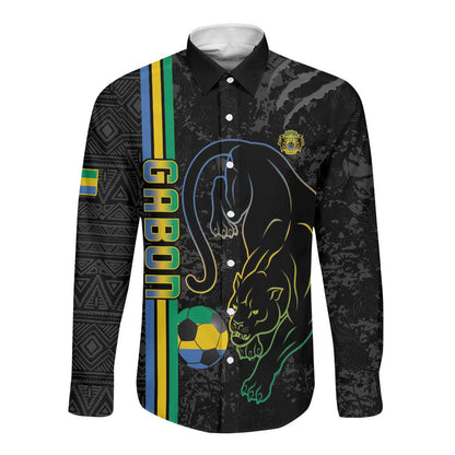 Custom Gabon Football Long Sleeve Button Shirt Go Champions - Black Ver