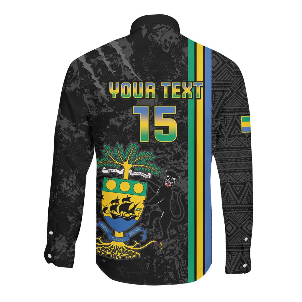 Custom Gabon Football Long Sleeve Button Shirt Go Champions - Black Ver