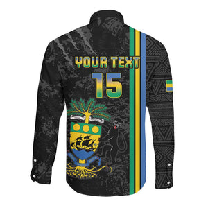 Custom Gabon Football Long Sleeve Button Shirt Go Champions - Black Ver