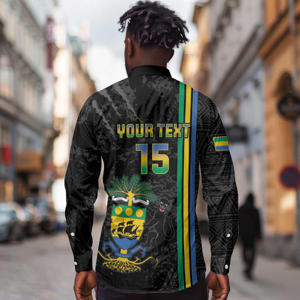 Custom Gabon Football Long Sleeve Button Shirt Go Champions - Black Ver