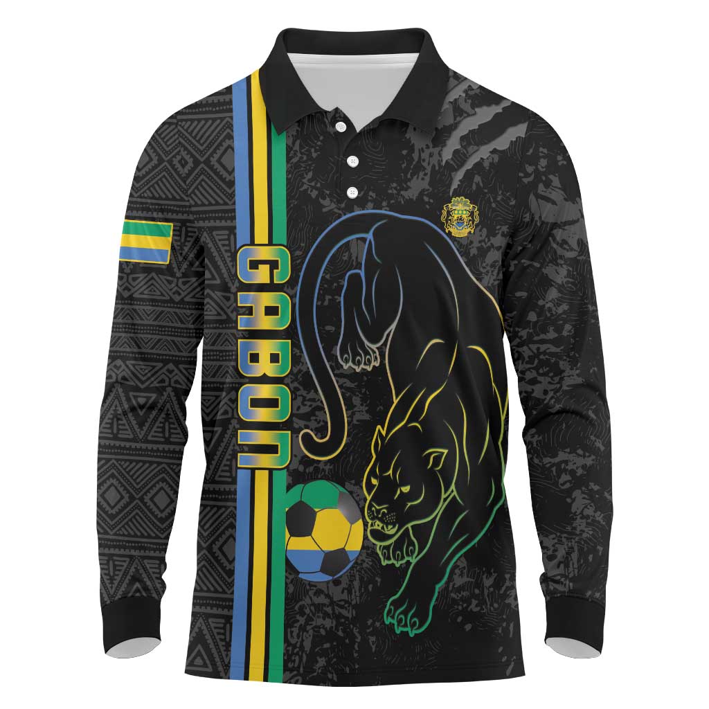 Custom Gabon Football Long Sleeve Polo Shirt Go Champions - Black Ver