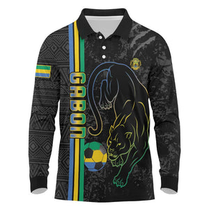 Custom Gabon Football Long Sleeve Polo Shirt Go Champions - Black Ver