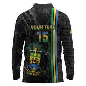 Custom Gabon Football Long Sleeve Polo Shirt Go Champions - Black Ver