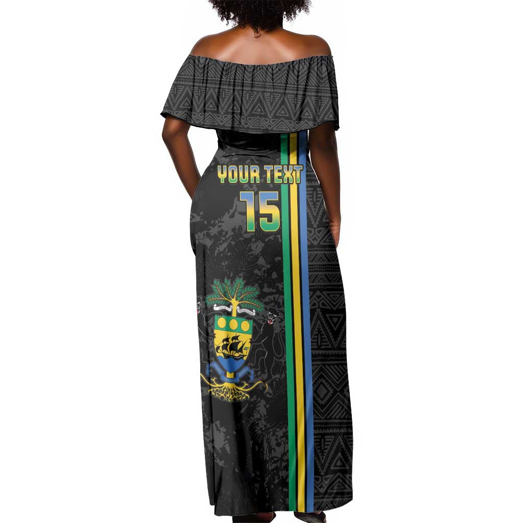 Custom Gabon Football Off Shoulder Maxi Dress Go Champions - Black Ver