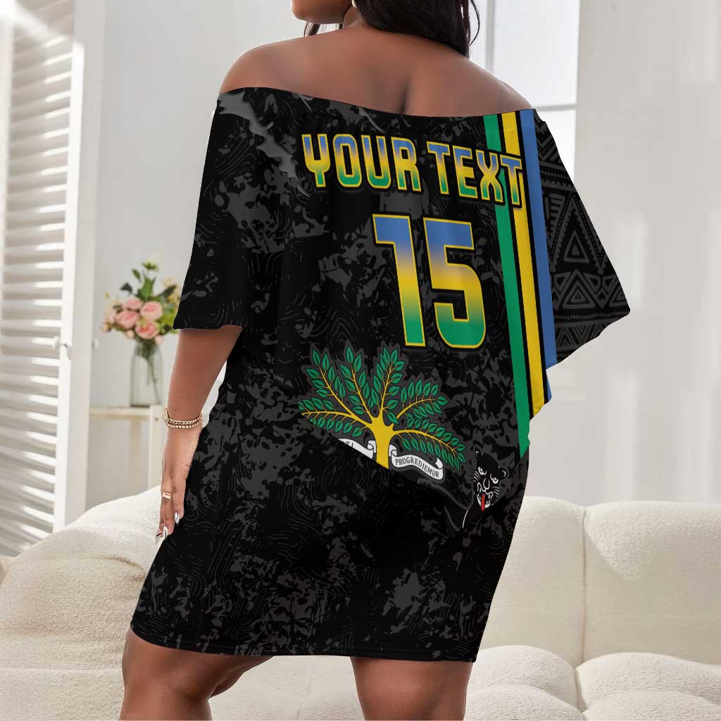 Custom Gabon Football Off Shoulder Short Dress Go Champions - Black Ver