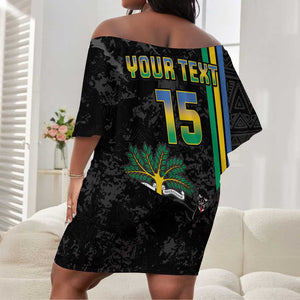 Custom Gabon Football Off Shoulder Short Dress Go Champions - Black Ver