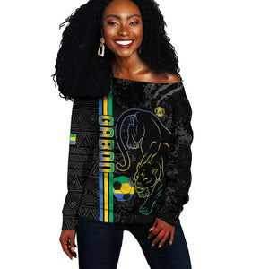Custom Gabon Football Off Shoulder Sweater Go Champions - Black Ver