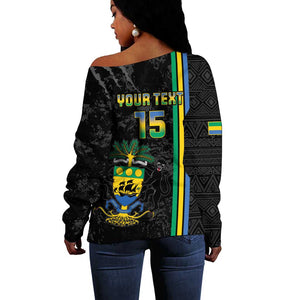 Custom Gabon Football Off Shoulder Sweater Go Champions - Black Ver
