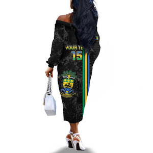 Custom Gabon Football Off The Shoulder Long Sleeve Dress Go Champions - Black Ver