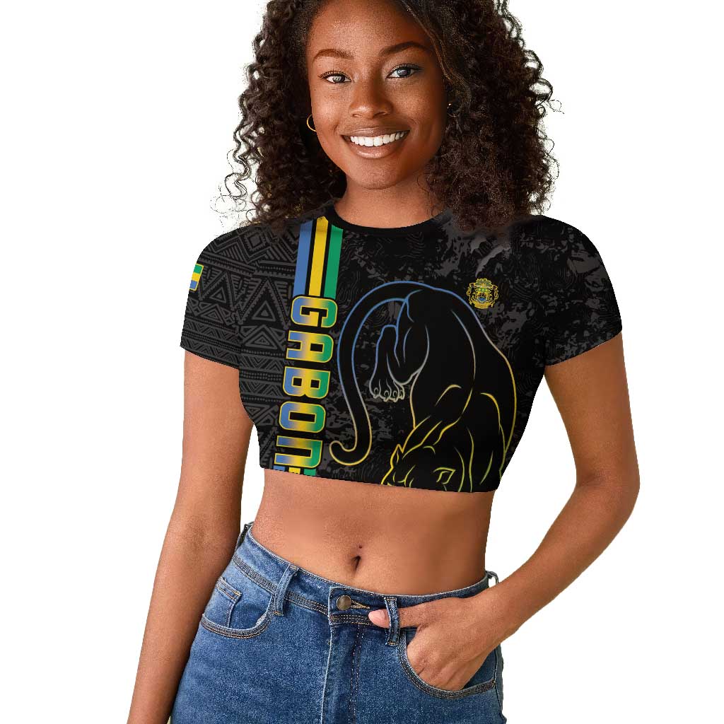 Custom Gabon Football Raglan Cropped T shirt Go Champions - Black Ver